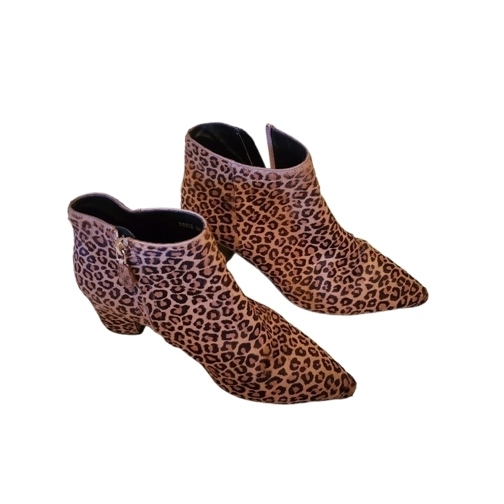 LK Bennett London Tamara Leopard Print Calf Hair Ankle Boots 5 Ponted Toe Bootie